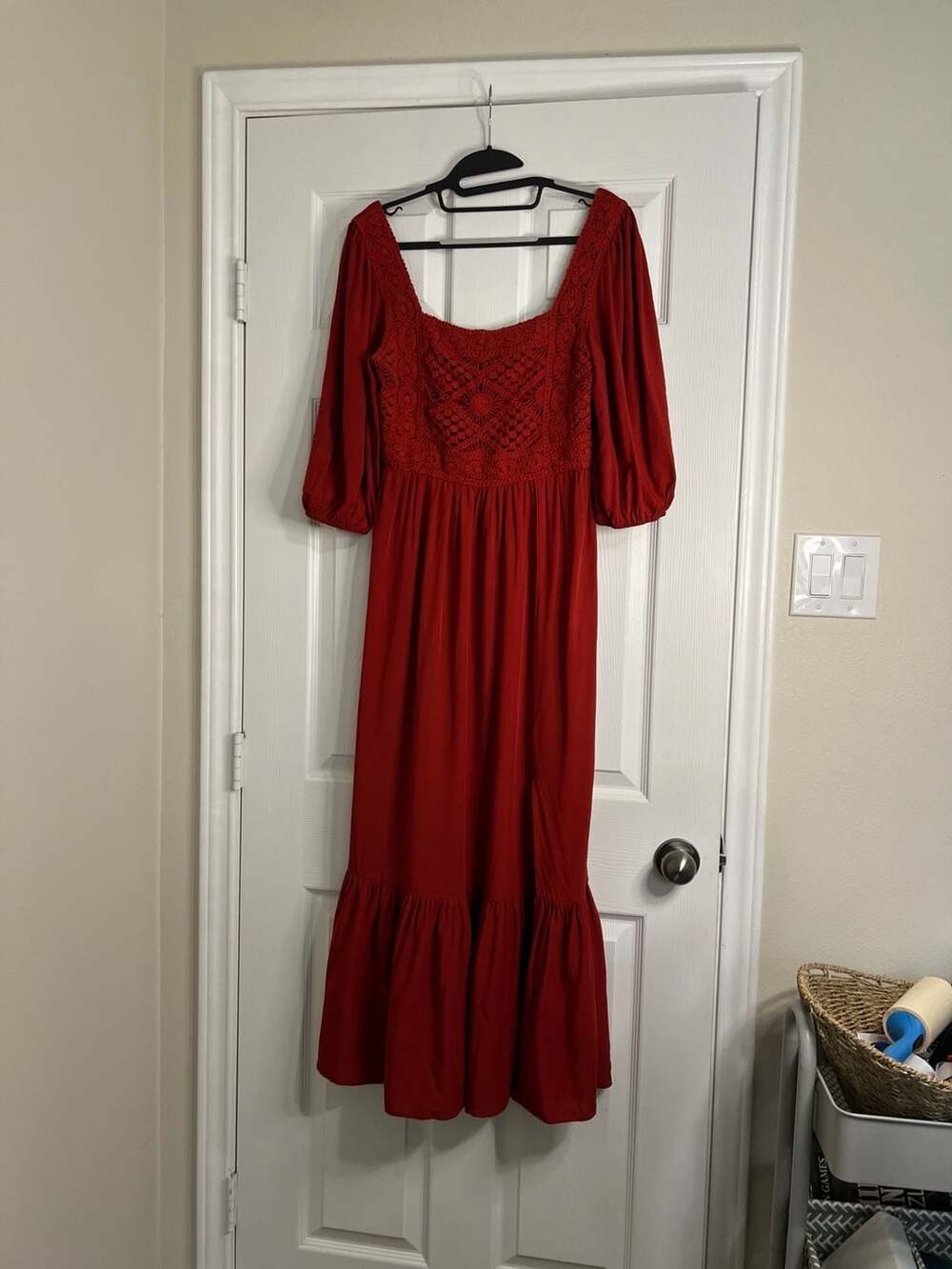 Dear John Burnt orange maxi dress with crochet pattern top